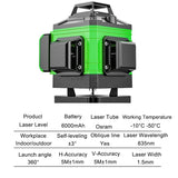 360 Rotary 4D 16 Lines Green Laser Level Self Leveling Cross Measure with Tripod - AUPK