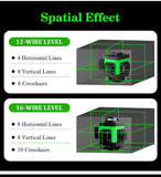 360 Rotary 4D 16 Lines Green Laser Level Self Leveling Cross Measure with Tripod - AUPK