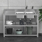 stainless steel  double sink freestanding 120 x 50 x 80 cm