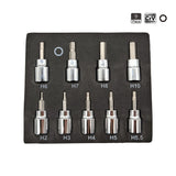 9 pcs Allen Key Hex Bit Socket H2 H3 H4 H5 H5.5 H6 H7 H8 H10 Chrome Vanadium Steel 3/8" - AUPK