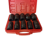10pc Metric Deep Impact Socket 1" inch Drive 6 Point SAE CR-MO Sockets - AUPK