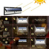 Outdoor Solar Motion Sensor Lights 118 LED 6 Lighting Modes Wall Lights - AUPK