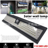 Outdoor Solar Motion Sensor Lights 118 LED 6 Lighting Modes Wall Lights - AUPK