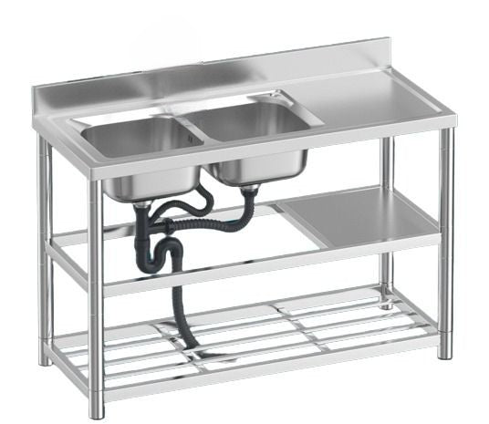 stainless steel bench and double sink freestanding 120 x 50 x 80 cm Sink with bench Undershelf - AUPK