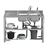 stainless steel bench and  double  sink freestanding 120 x 50 x 80 cm Left Hand Sink - AUPK