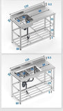 stainless steel bench and double sink freestanding 120 x 50 x 80 cm Sink with bench Undershelf - AUPK