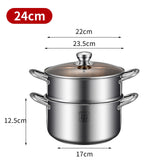 24 CM Steamer Pot  Food Grade Stainless Steel With Glass Lid, 2-Tier Cookware
