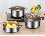 24 CM Steamer Pot  Food Grade Stainless Steel With Glass Lid, 2-Tier Cookware