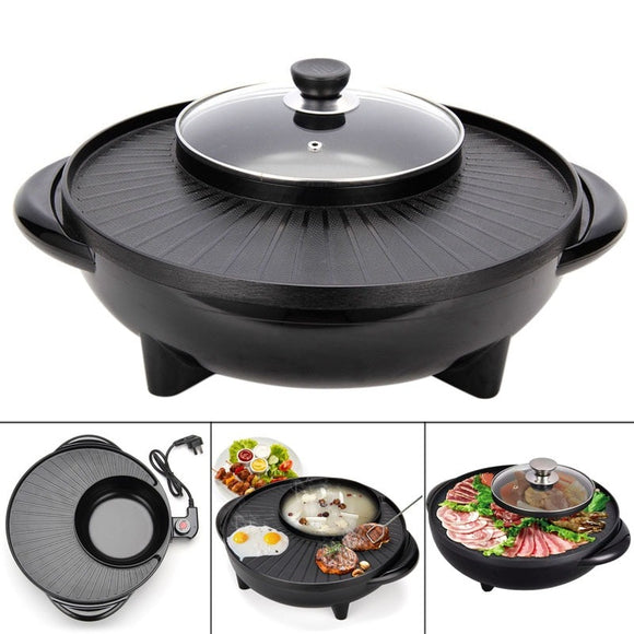 2 in 1 Electric Stone Coated Teppanyaki Grill Plate Steamboat Hotpot 36 cm