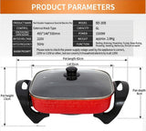 1500W 30cm square Electric Non-stick Frying Pan with Glass Lid, .