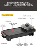 2-in-1 Electric Non-Stick BBQ Grill and Hotpot in black square pot