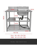 Stainless Steel Sink freestanding 90 x 50 x 80 cm  right sink bowl - AUPK