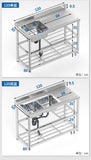 stainless steel  double sink freestanding 120 x 50 x 80 cm