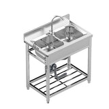 Free Standing Sink and Indoor or Outdoor Sink Stainless Steel 76x75x40 cm Double Sink Undershelf - AUPK