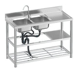 stainless steel bench and  double  sink freestanding 120 x 50 x 80 cm Left Hand Sink - AUPK