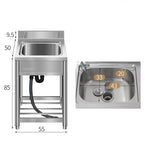 Free Standing Sink and Indoor or Outdoor Sink Stainless Steel 55x50x80 cm Undershelf - AUPK