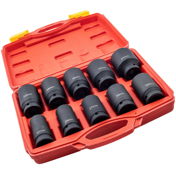 10Pcs 3/4'' Drive Deep Impact Socket Tool Set 80mm Length tool set 22-41mm - AUPK