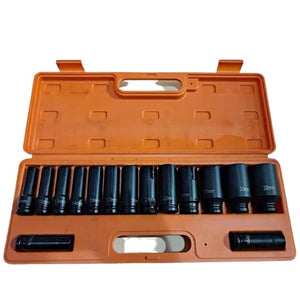 15 pc 1/2" inch Drive Deep Impact Metric Socket Set Air Garage Sockets 10-32mm - AUPK