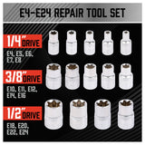 E Torx Socket Set Female Start Bit External Hex Torque E4-E24 w/case Garage Tool - AUPK
