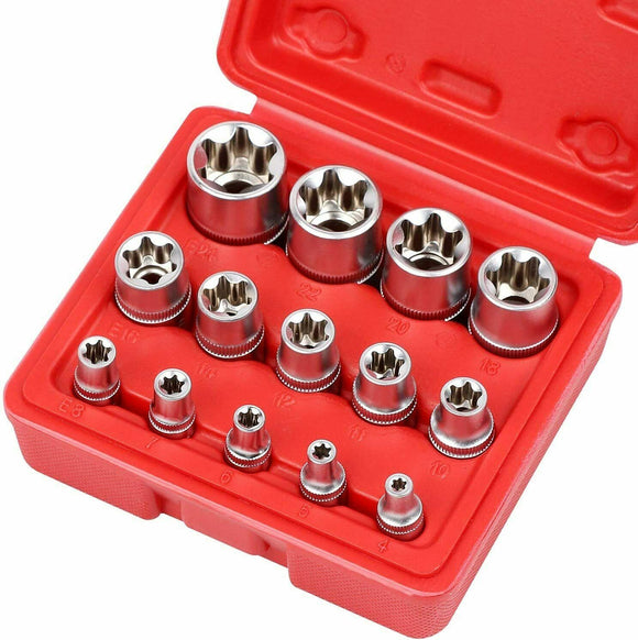 E Torx Socket Set Female Start Bit External Hex Torque E4-E24 w/case Garage Tool - AUPK