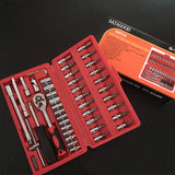 46pcs Socket Wrench Set CRV 1/4" Drive Metric Flexiable Extension Bar Truck Case - AUPK