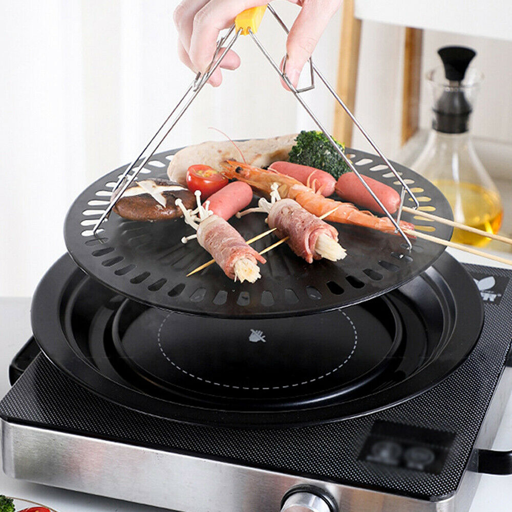 Barbecue Plate, Multifunctional with Handles Iron Portable Korean Style  Frying Pan for Pancake Baking Cookie Outdoor Restaurant Kitchen , Diameter