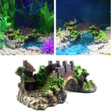 Aquarium Fish Tank Vintage Decorative Bridge Landscape Ornaments Pavilion Tree - AUPK