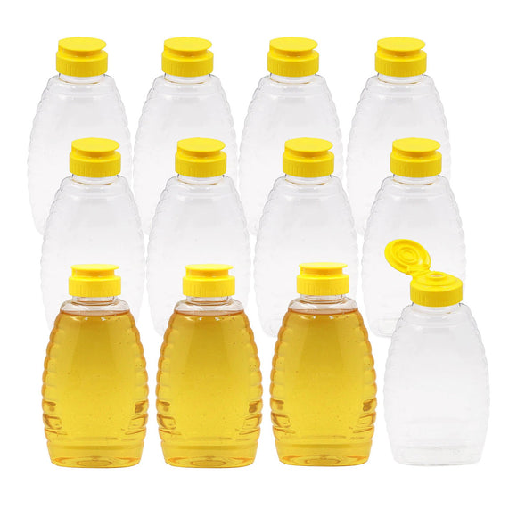 50 pcs Plastic Squeeze Honey Bottle 500 gm  Yellow Lid Food Container - AUPK