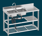 stainless steel bench and  double  sink freestanding 120 x 50 x 80 cm Left Hand Sink - AUPK