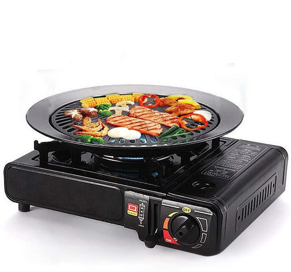 Portable Gas BBQ Stove with  Grill Plate Outdoor Barbecue Cooking Burner Kit - AUPK