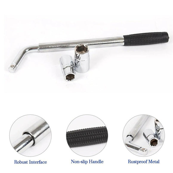 Extendable Car Wheel Brace Heavy Duty Nut Lug Wrench Sockets 17/19mm & 21/23mm - AUPK